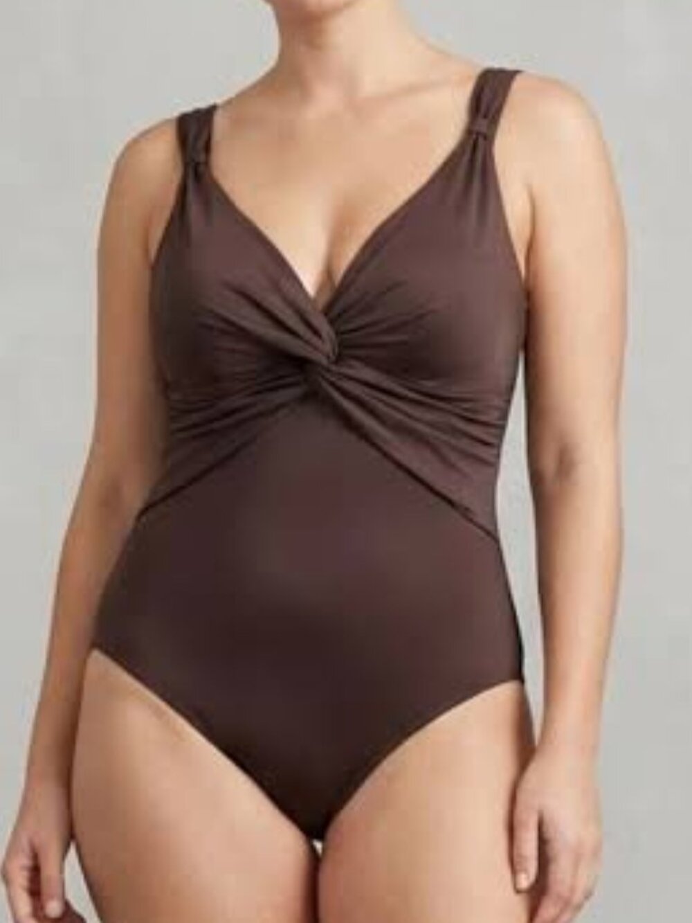 Miraclesuit Pandora Brown Twist Front Ruched Padded One Piece Swimsuit Size 18DD